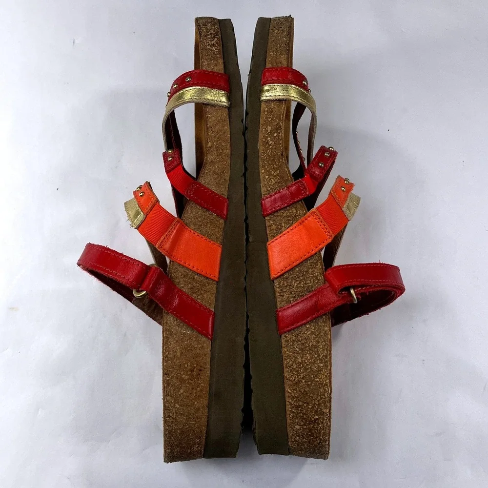 Naot Prescott Sandals Womens 41‎ Poppy Orange Gold Studded Leather Boho Comfort